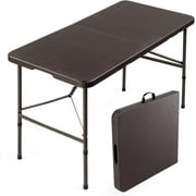 YANG2, 4 Foot Plastic Folding Table Portable Long Table for Indoor Outdoor Use Rectangular with Carrying Handle, Smooth HDPE Tabletop, Brown